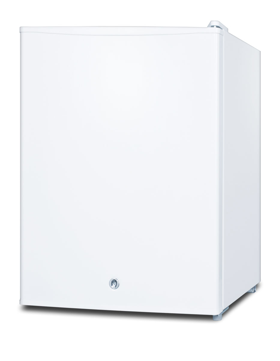 Compact all-refrigerator with automatic defrost, front-mounted lock, and white finish; Replaces FF28L